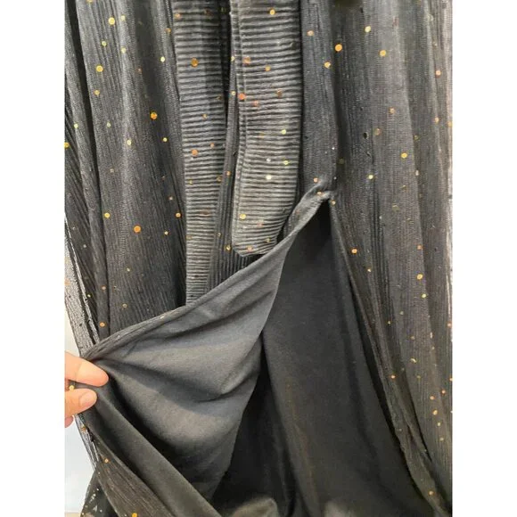 Baltic Born Abigail Sparkle Gown Black Gold Sequins Semi Sheer V Neck Medium New - Picture 10 of 14